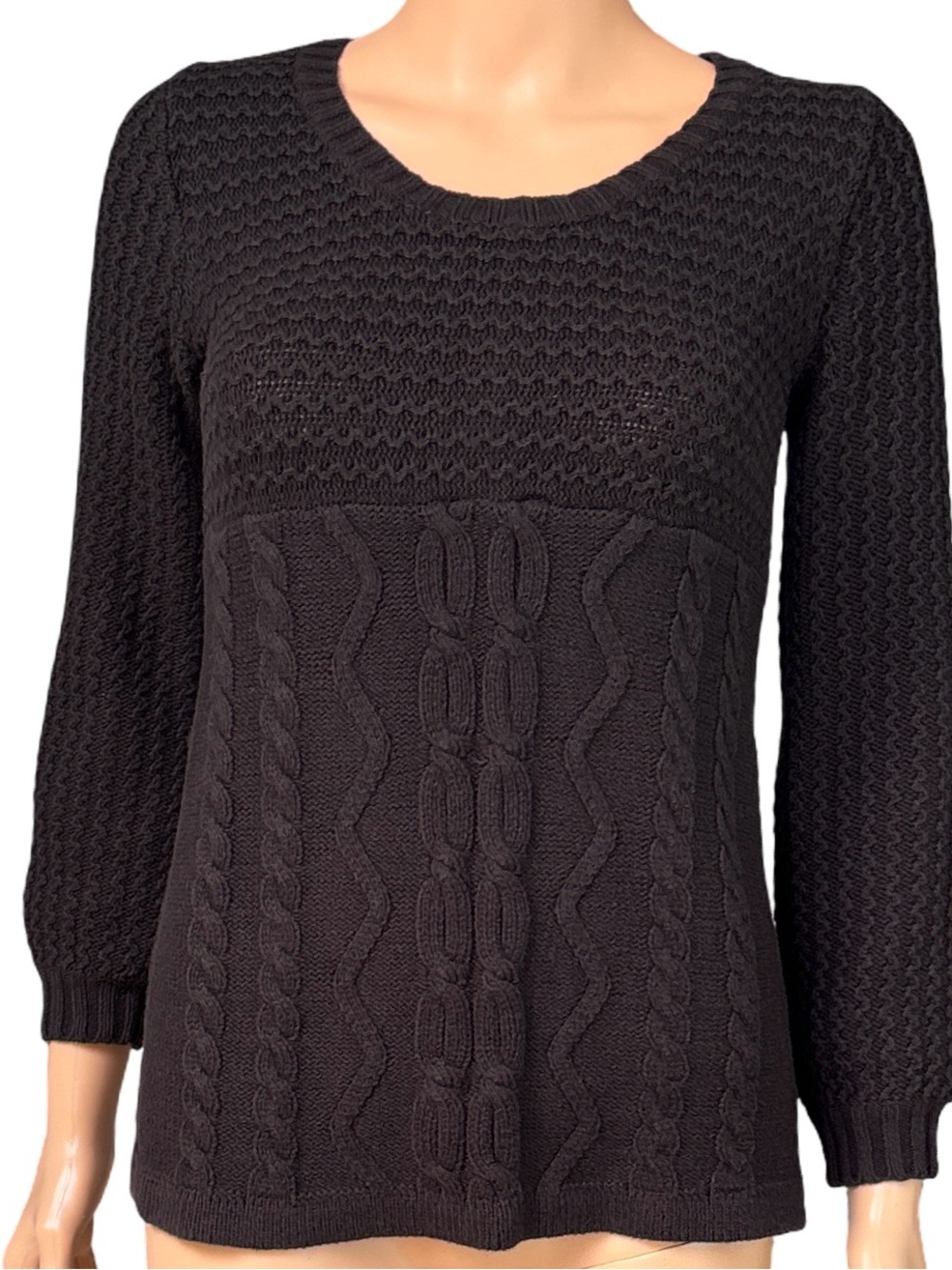 Stylish Black Cable Knit Scoop Neck Sweater by Style & Co Small